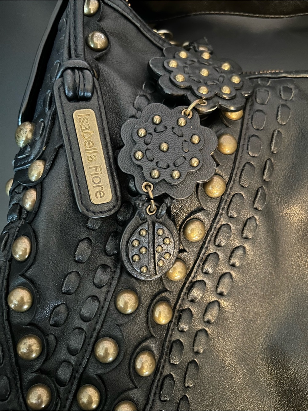 Isabella Fiore Studded Black Shoulder Bag GUC - Picture 6 of 16